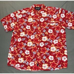 Abercrombie Mens XL Floral Hawaiian Shirt Red Orange Short Sleeve Button Down